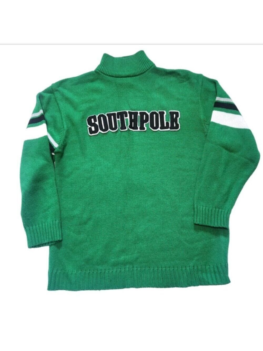 Southpole XL Green Knit Turtleneck Sweater Spell Out Logo 90s Vintage Streetwear